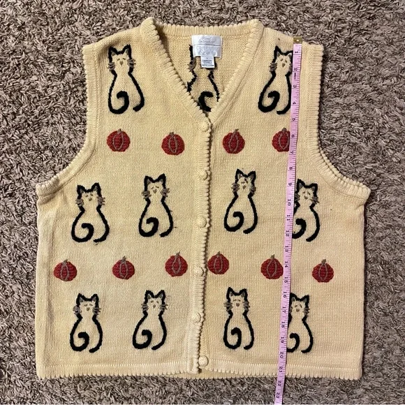Vintage Christopher & Banks Womens Large Hand Embroidered Vest Cat Lady Pumpkin - Picture 8 of 8